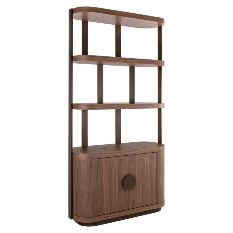 Vitrina WINDSOR Walnut su riešutmedžio fanera, 45 × 120 × 225 cm