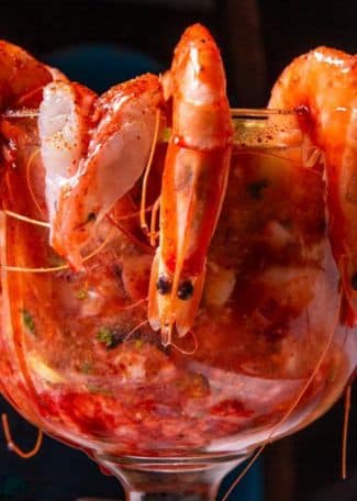 Fresh shrimp in a seafood cocktail glass for La Champion.