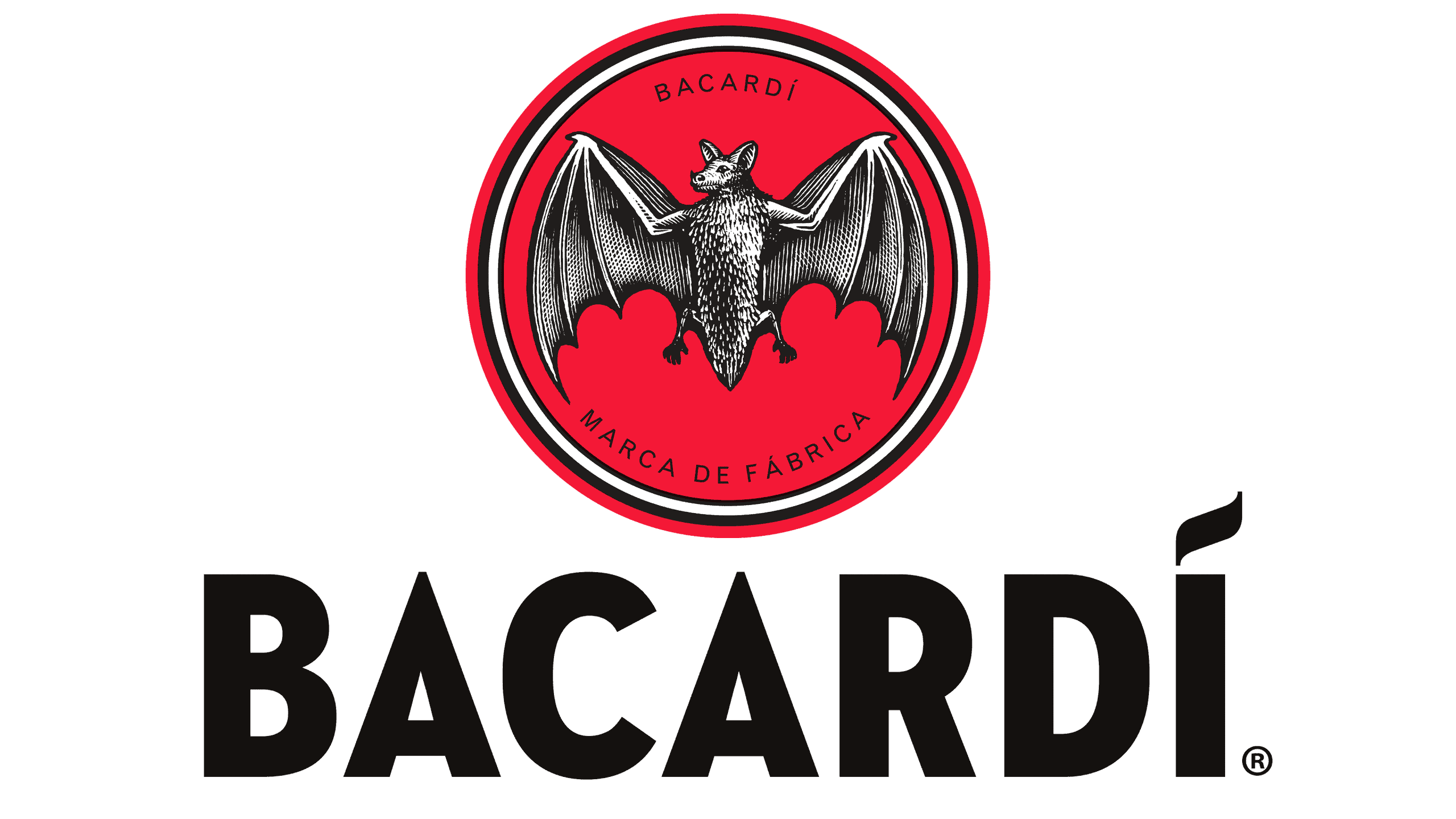 Bacardí Superior logo with bat symbol and red background.