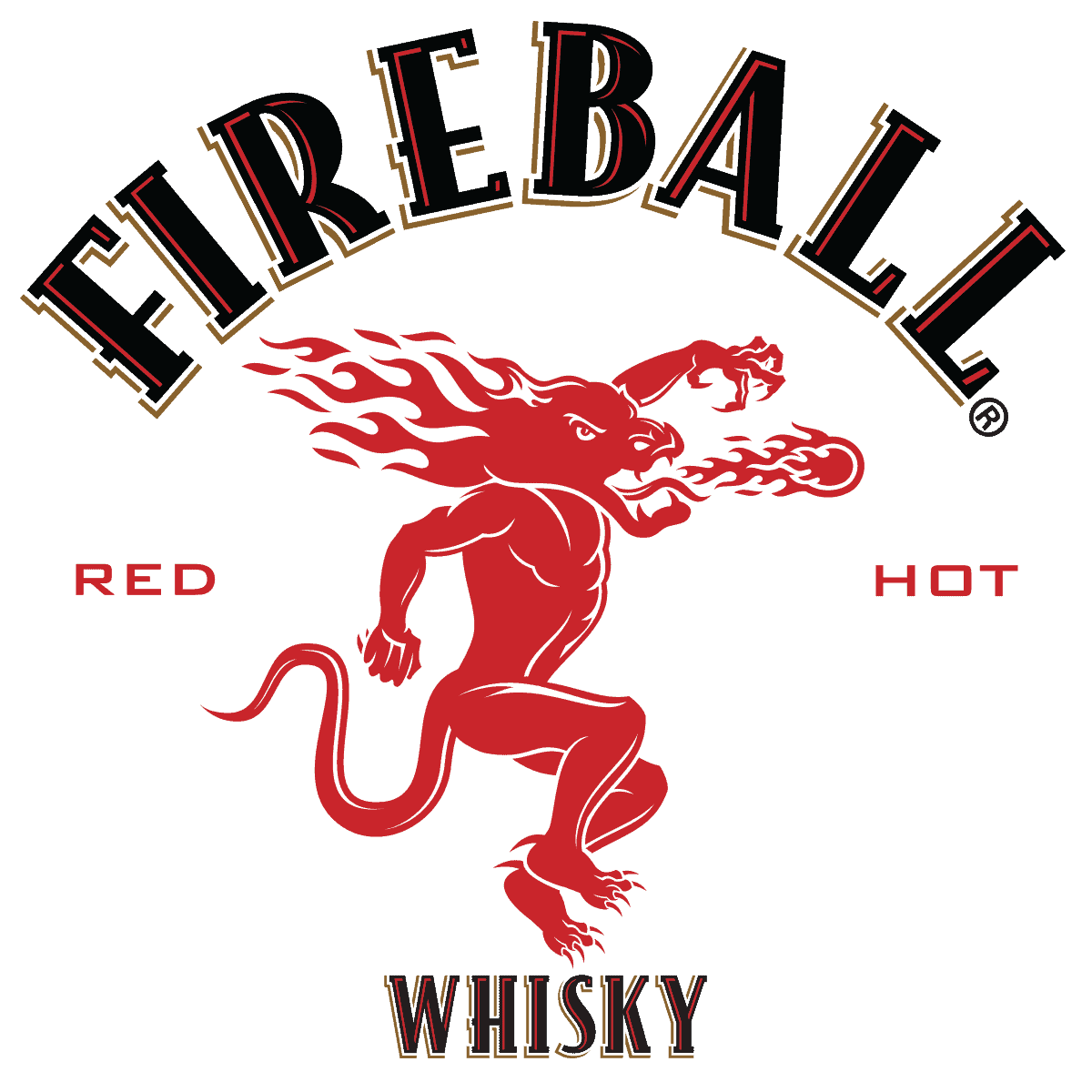 Fireball Whisky logo with red dragon and fiery design for branding.