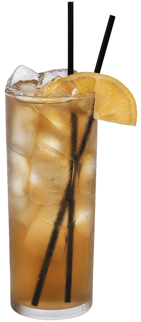 Refreshing margarita mangoneada with lemon slice and ice in a tall glass.