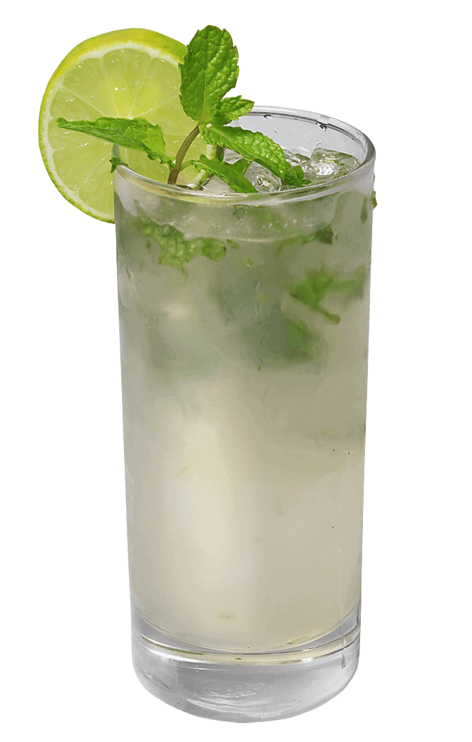 Margarita Mangoneada with lime and mint in a tall glass.