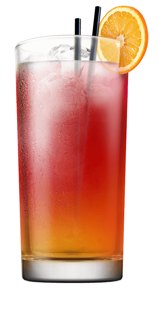 Colorful mango and orange flavored margarita mangoneada with ice and citrus garnish.