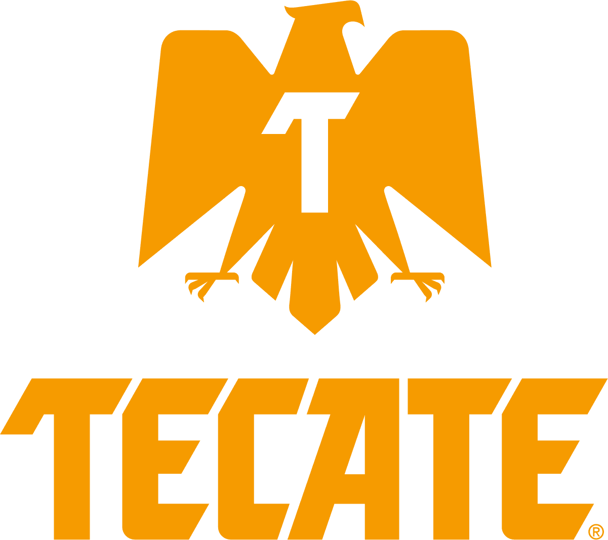 Tecate logo featuring a bold eagle emblem in orange and black.