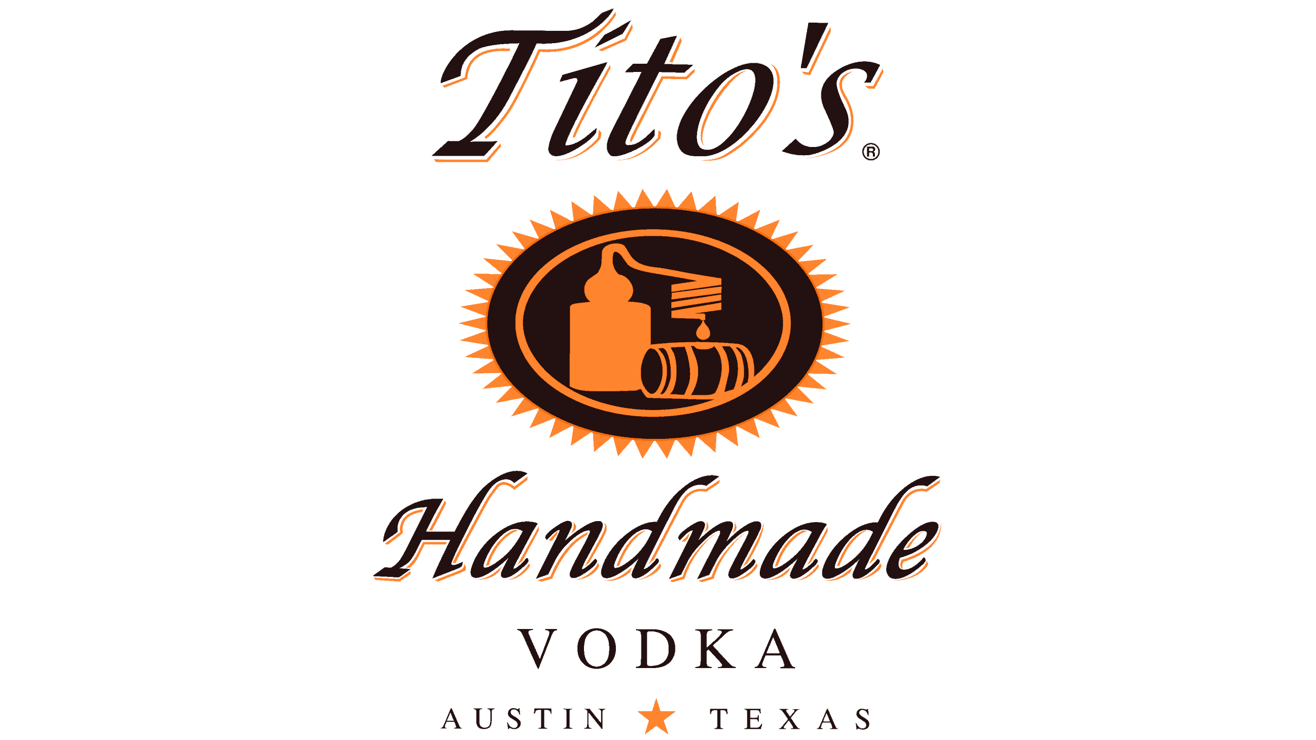 Tito's Handmade Vodka logo with orange and black design elements.
