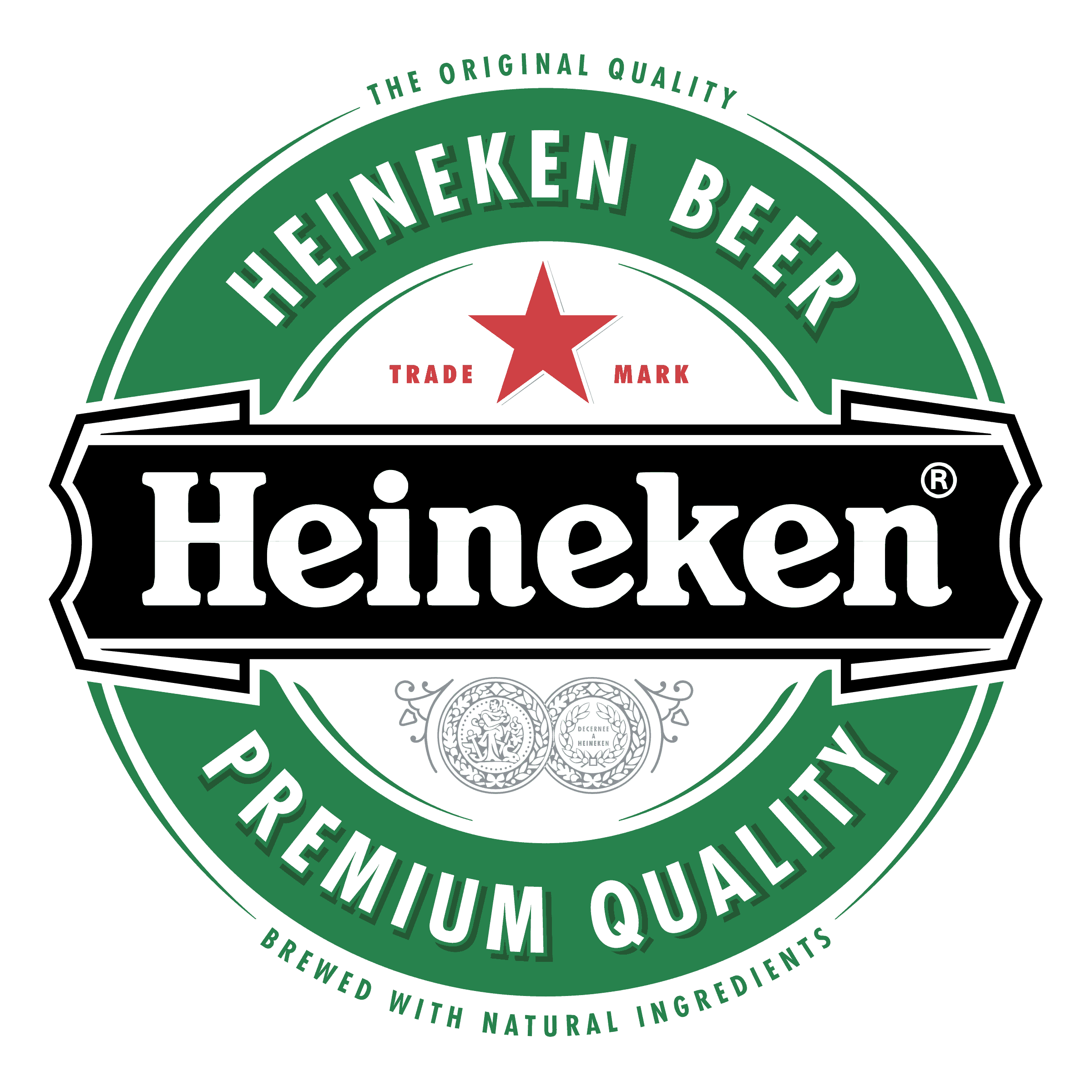 Heineken beer logo with green and black design and red star.