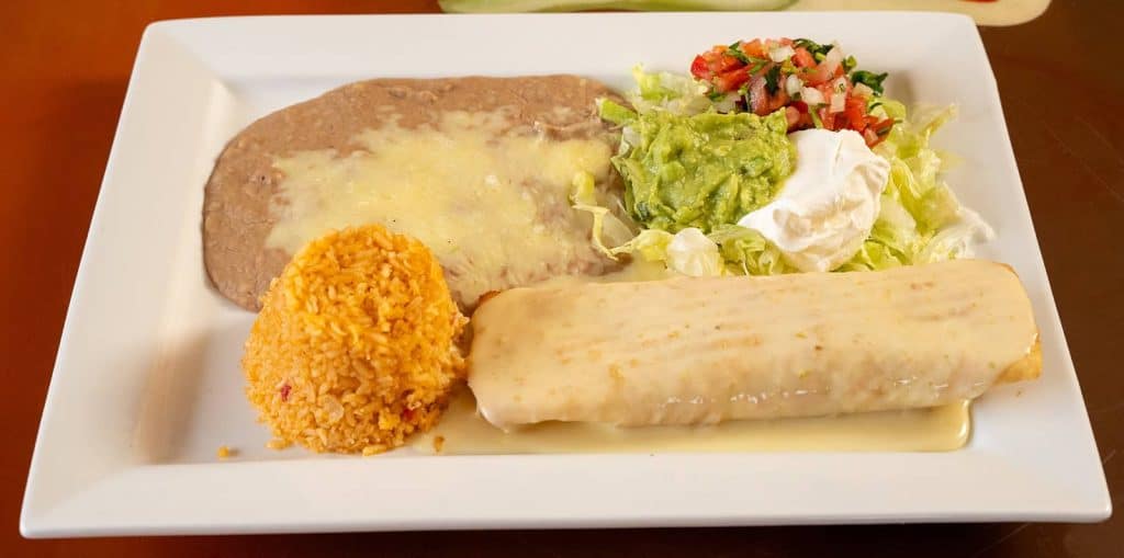 Chimichangas are one of many tasty meals available when winter family dining in Plymouth MI is on your mind at Los Tres Amigos.
