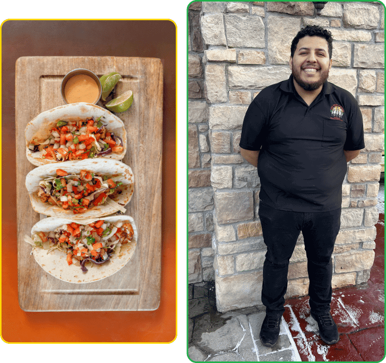 Delicious tacos with vibrant toppings served on a wooden board, perfect for a flavorful meal.