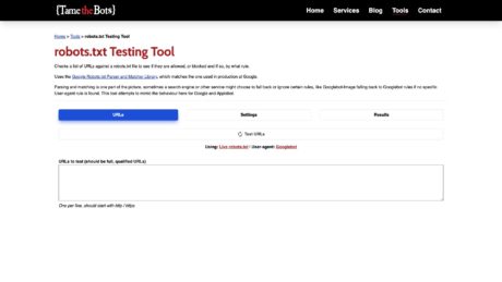 Robots.txt testing tool by Tame the Bots