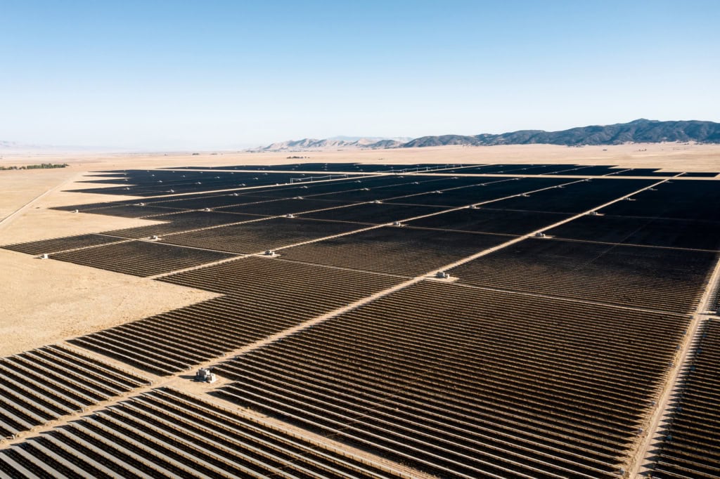 Renewable energies: Aerial views of solar fields in the desert regions of California