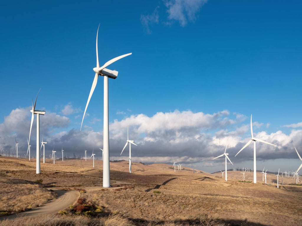 Renewable energies: Wind turbines near Tehachapi pass, California