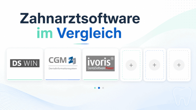 Schriftzug Zahnarztsoftware im Vergleich mit den Logos von DS WIN, CGM Z1 und ivoris.