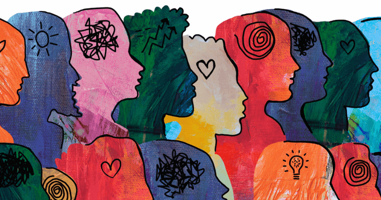 Multi-colored people face to the right.