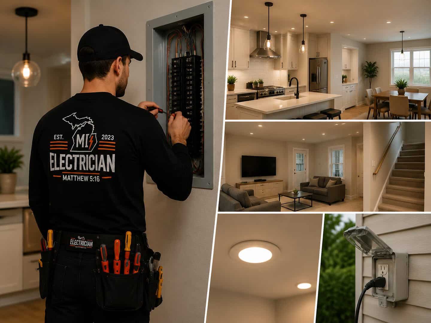 Electrical technician installing circuit breaker in modern home.