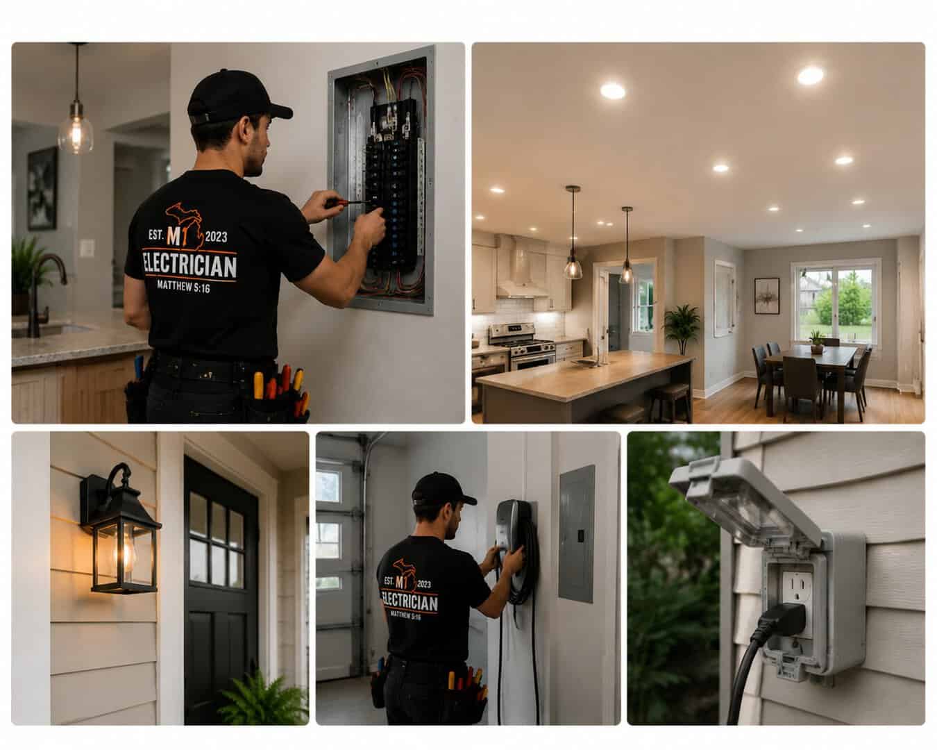 Electrical technician installing circuit breaker panel in modern home.