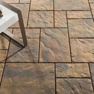 Natural stone paver patio for outdoor landscaping and design.