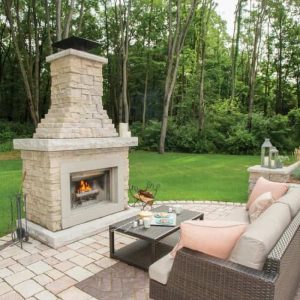 Outdoor fireplace setup for relaxing and entertaining.