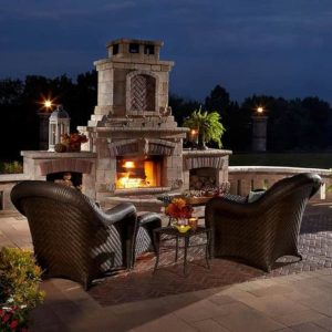 Outdoor fireplace with seating area for relaxing evenings.