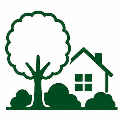 Eco-friendly tree and house icon for sustainable home renovation.