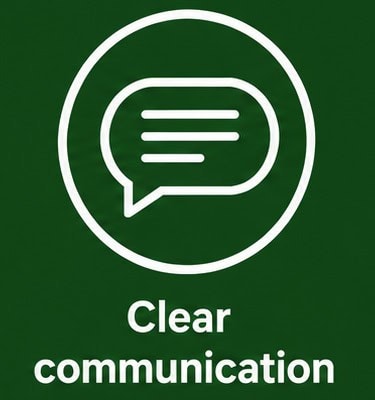 Clear communication icon with speech bubble for website renaming process.