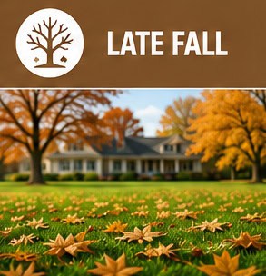 Fall weed control techniques in a landscaped garden with autumn leaves.
