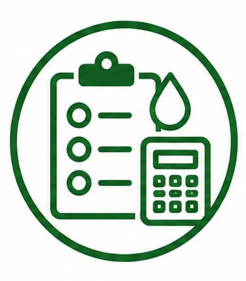 Water testing checklist with a calculator icon.