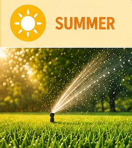 Lawn sprinkler watering green grass in summer, weed control.