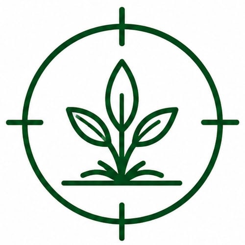 Weed control icon with plant inside a crosshair for effective weed management.