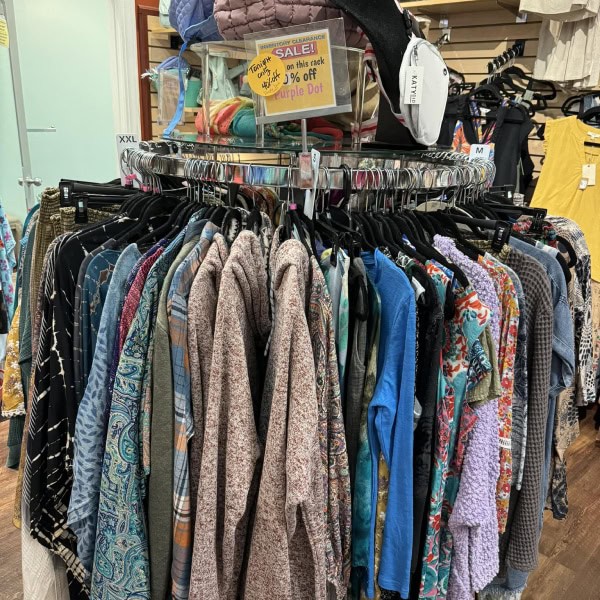 full rack of casual womens clothing on sale