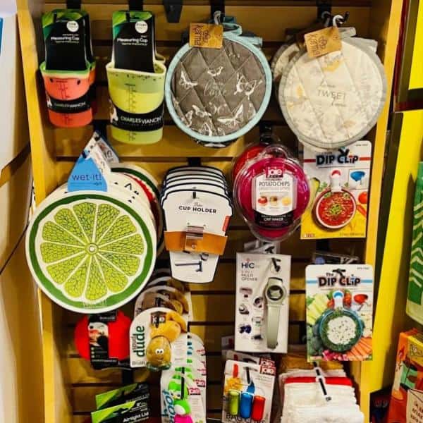 rack display of kitchen supplies