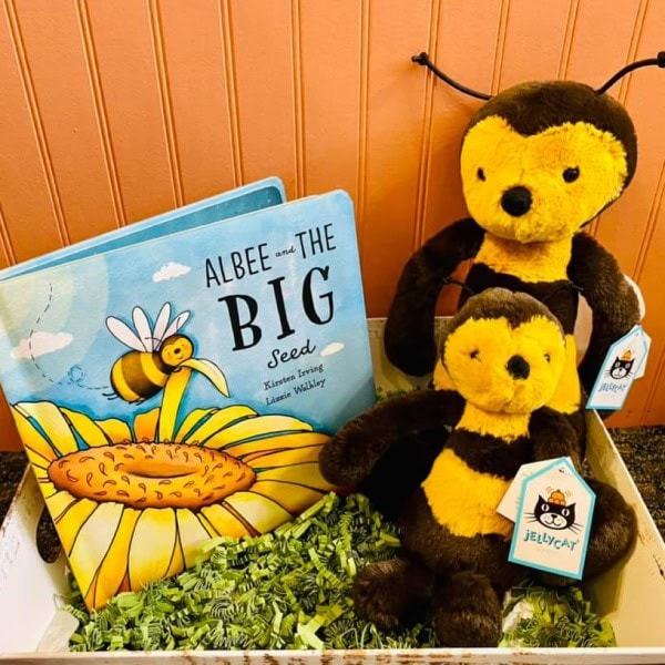 stuffed bee and bee book