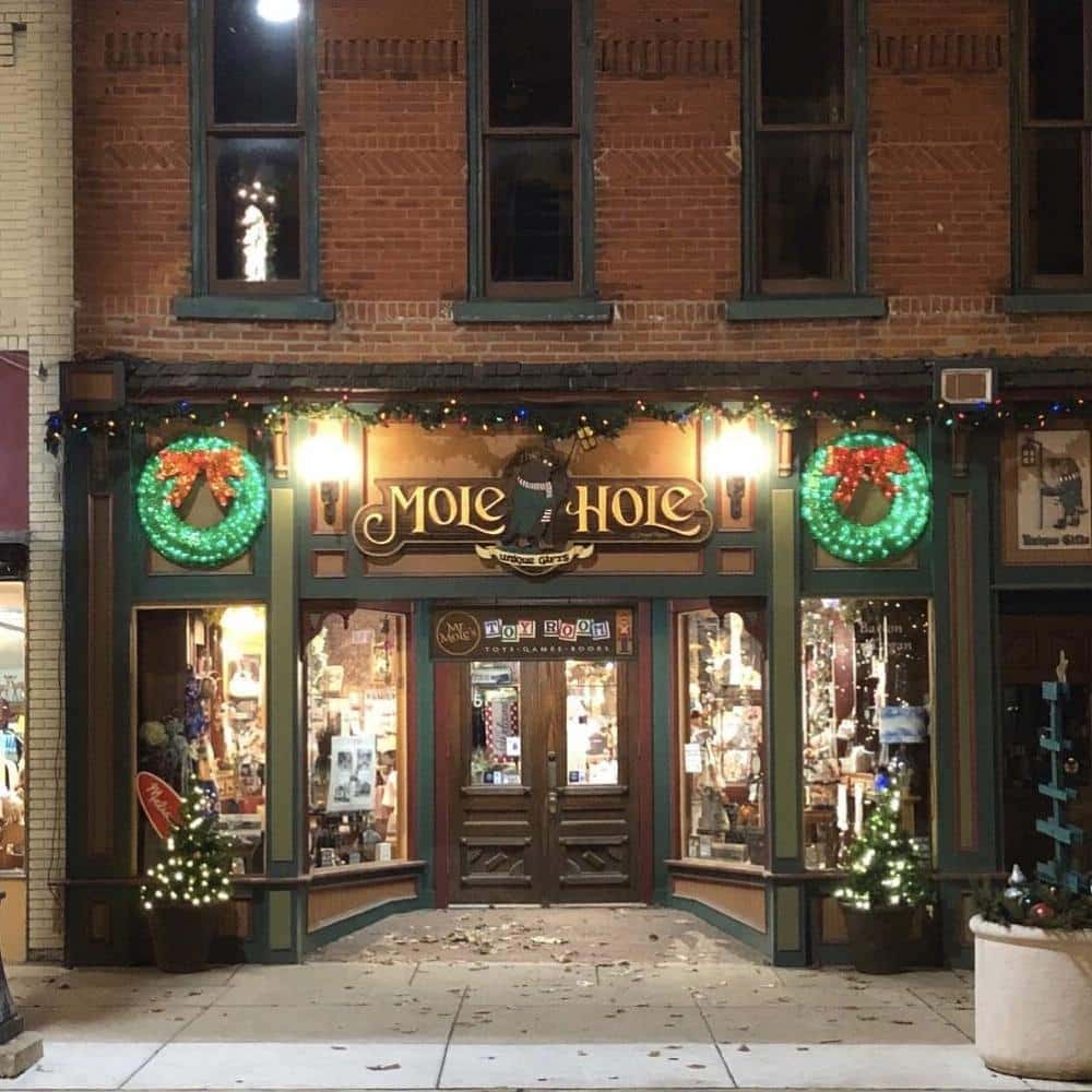 the mole hole entrance at night