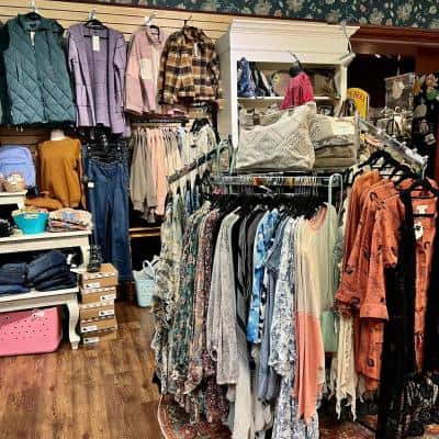 womens apparel on racks and hangers
