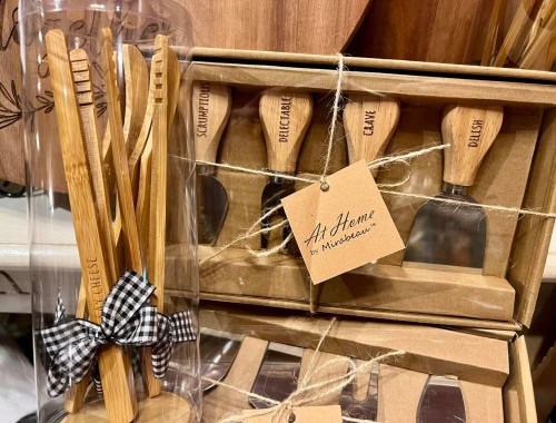 wood and silver serveware