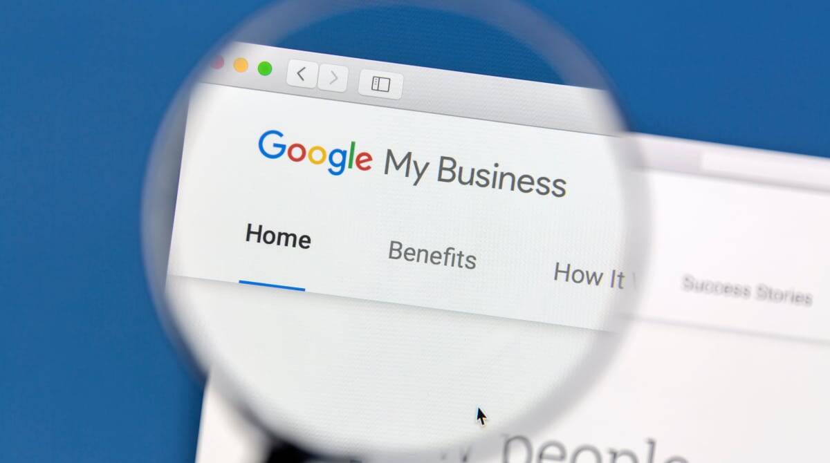 Google My Business profile management on a computer screen.