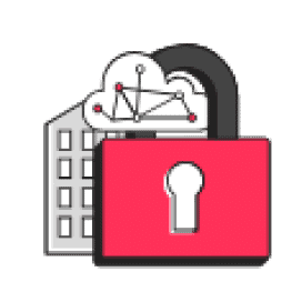 Cloud security with lock and network connections for data protection.