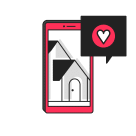 House design displayed on smartphone with heart icon for home services.