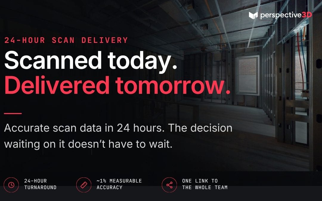 Commercial building interior framing — 24-hour scan delivery by Perspective 3D means your team has documentation before the next decision