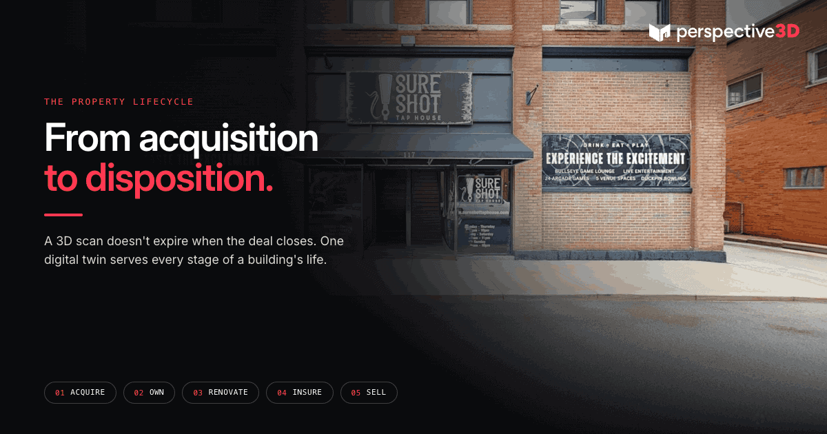 Property lifecycle 3D documentation supporting a Michigan commercial building from acquisition through disposition