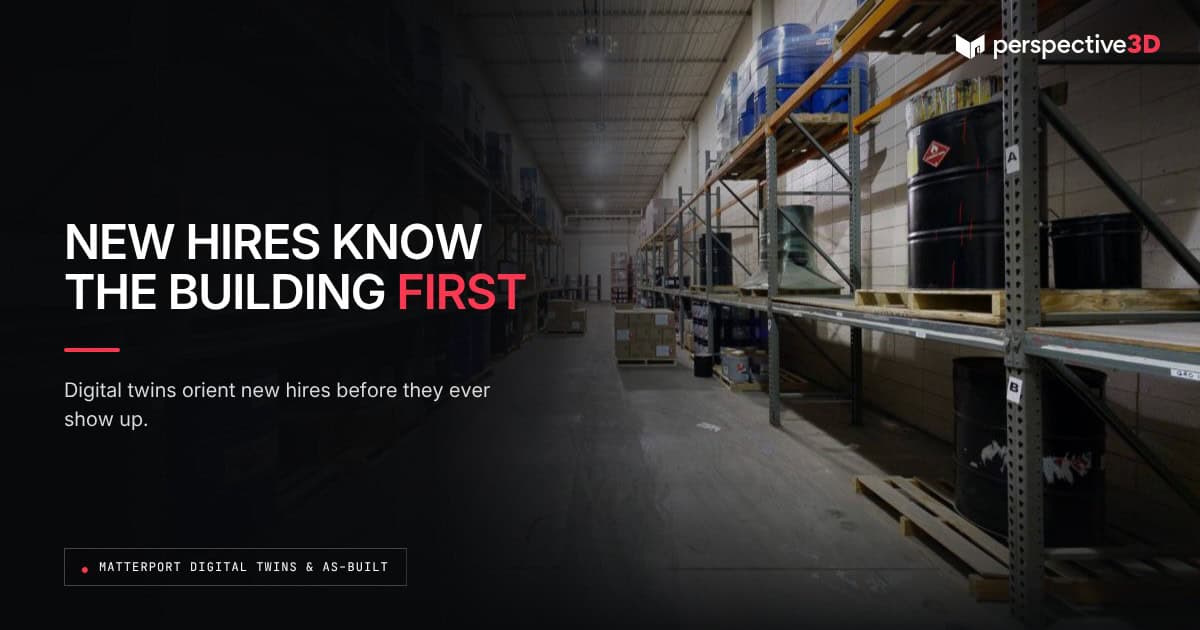 Matterport facility onboarding tour giving new employees a virtual walkthrough of a warehouse workspace.
