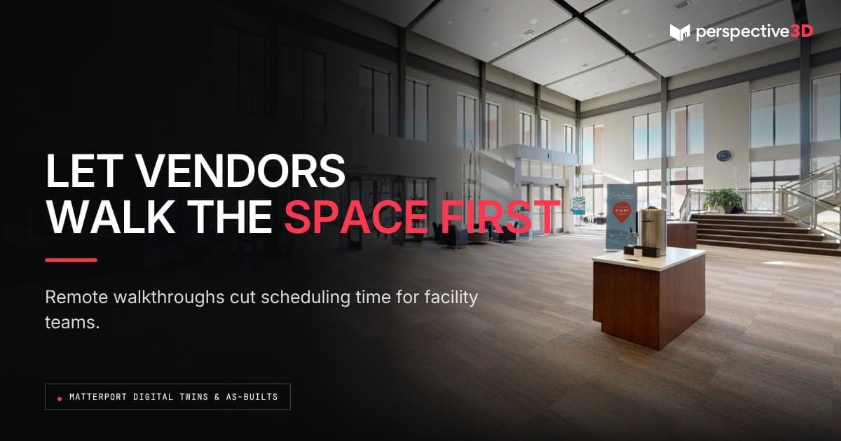 Vendor coordination remote walkthroughs — occupied commercial building commons and reception area