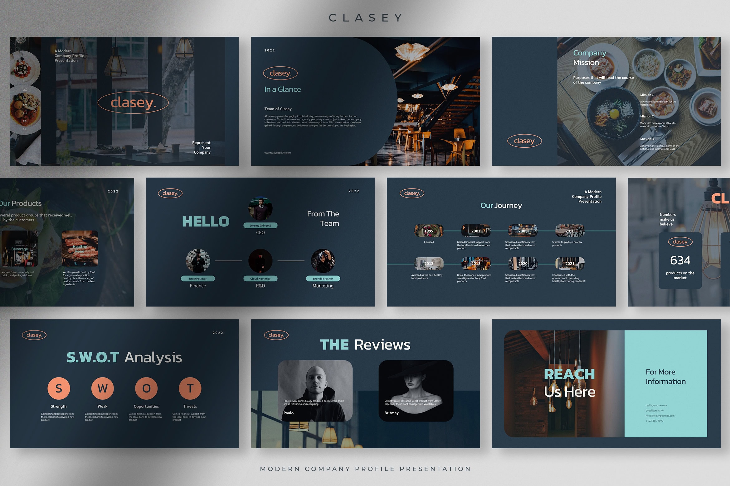 Clasey – Denim Blue Modern Company Profile Presentation Template