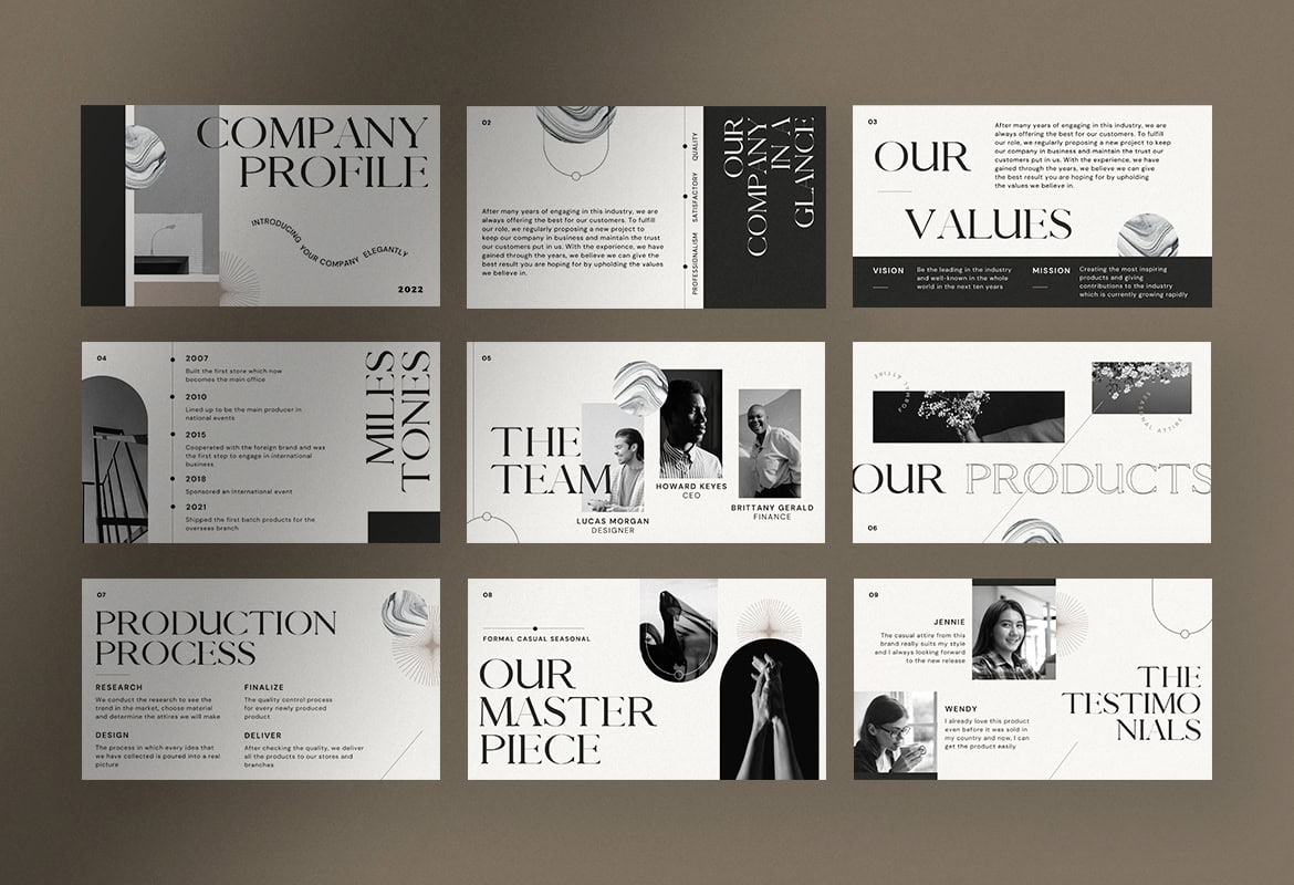 Monochromatic Elegant Company Profile Presentation Canva