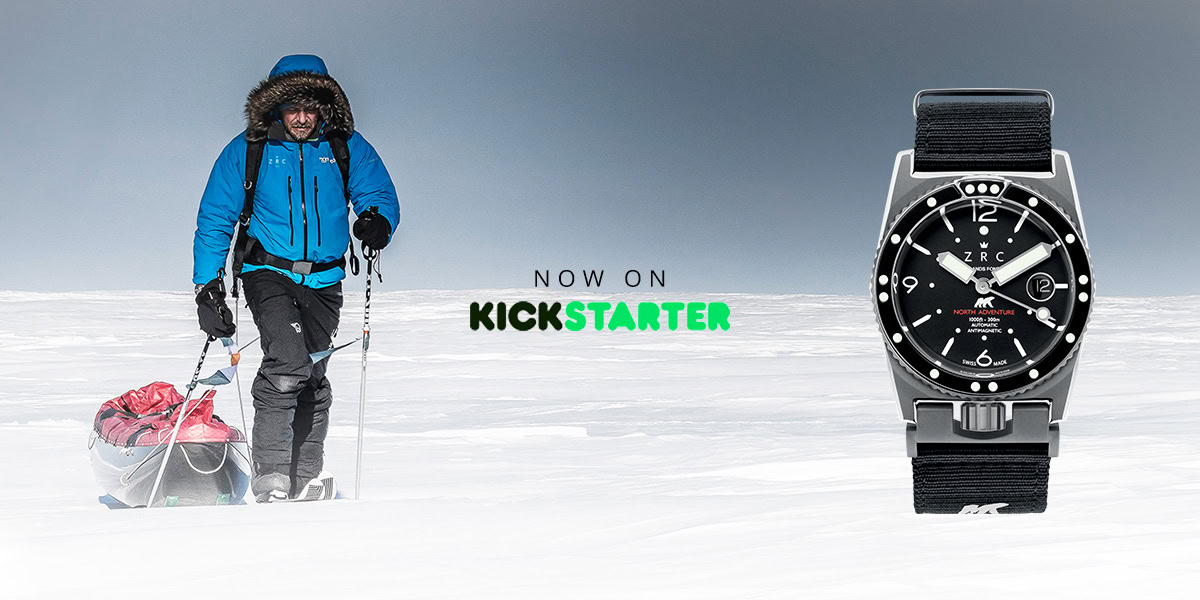 Montre de plongée ZRC, robuste et adaptée aux aventures sous-marines, disponible sur Kickstarter.