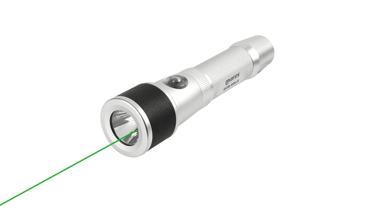 Lampe sous-marine Mares avec faisceau laser vert, idéale pour l'exploration aquatique.