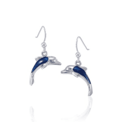 b dauphin bleue bis Boucles d'oreilles en argent représentant des dauphins, parfaites pour les amoureux de la mer.