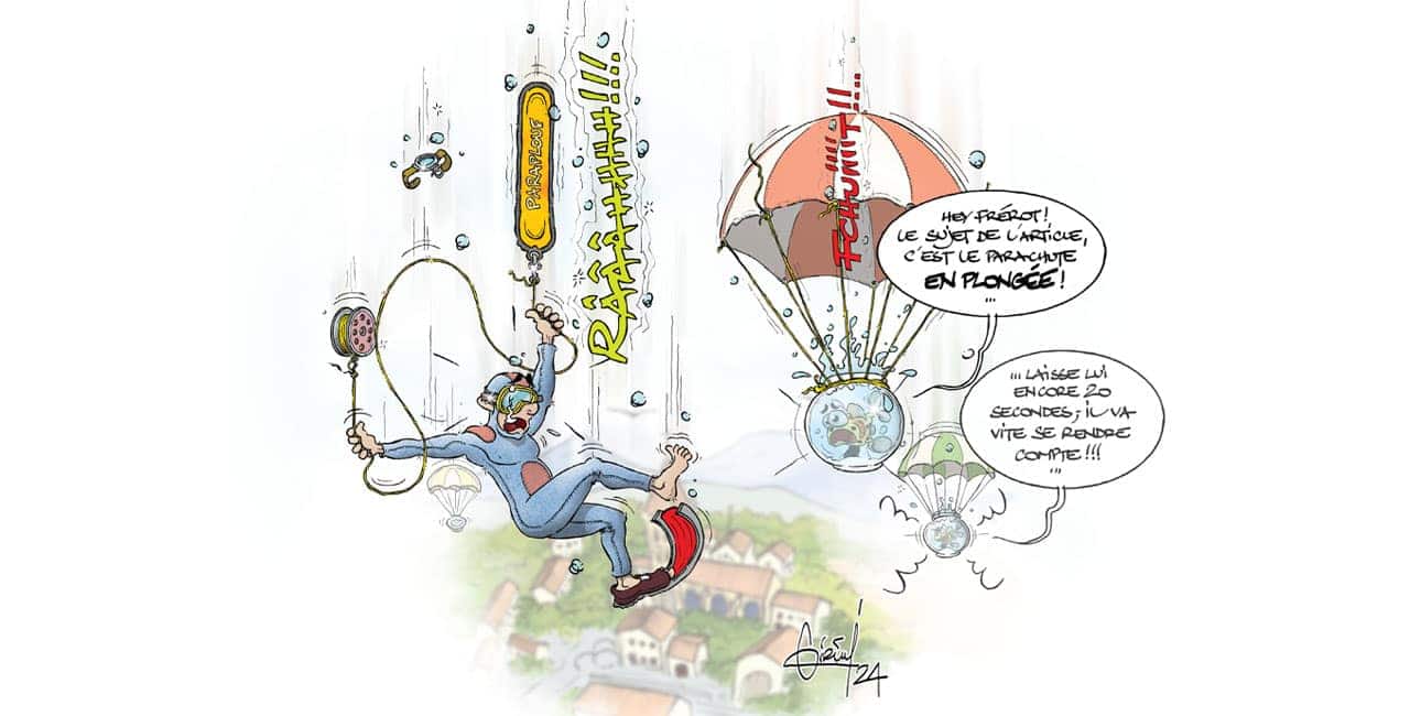 Un plongeur découvre avec humour l'usage surprenant du parachute pour contrôler sa descente sous-marine. #PlongéeInnovante