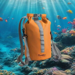 Sac étanche vibrant sous l'eau, idéal pour protéger votre équipement lors de vos aventures de plongée. Mot-clé : exploration.