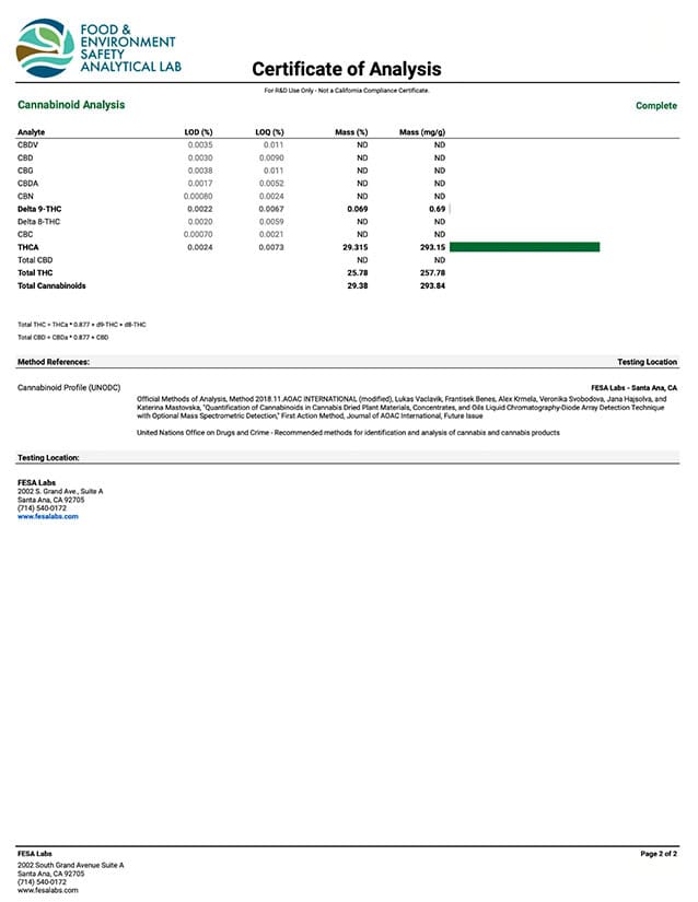 Purple Punch THCA Flower COA Page 2