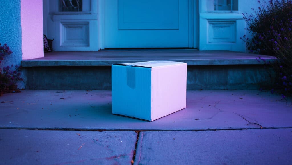 Package of legal weed placed on a customer's doorstep after ordering same-day weed delivery near me.